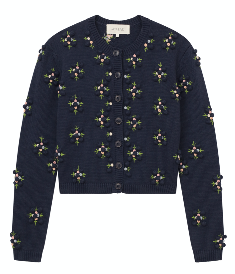The Great - The Petal Bobble Cardigan in Navy Sky Cardigans