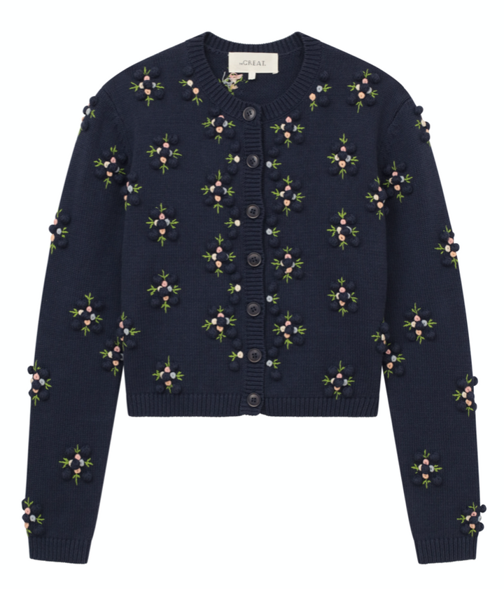 The Great - The Petal Bobble Cardigan in Navy Sky Cardigans