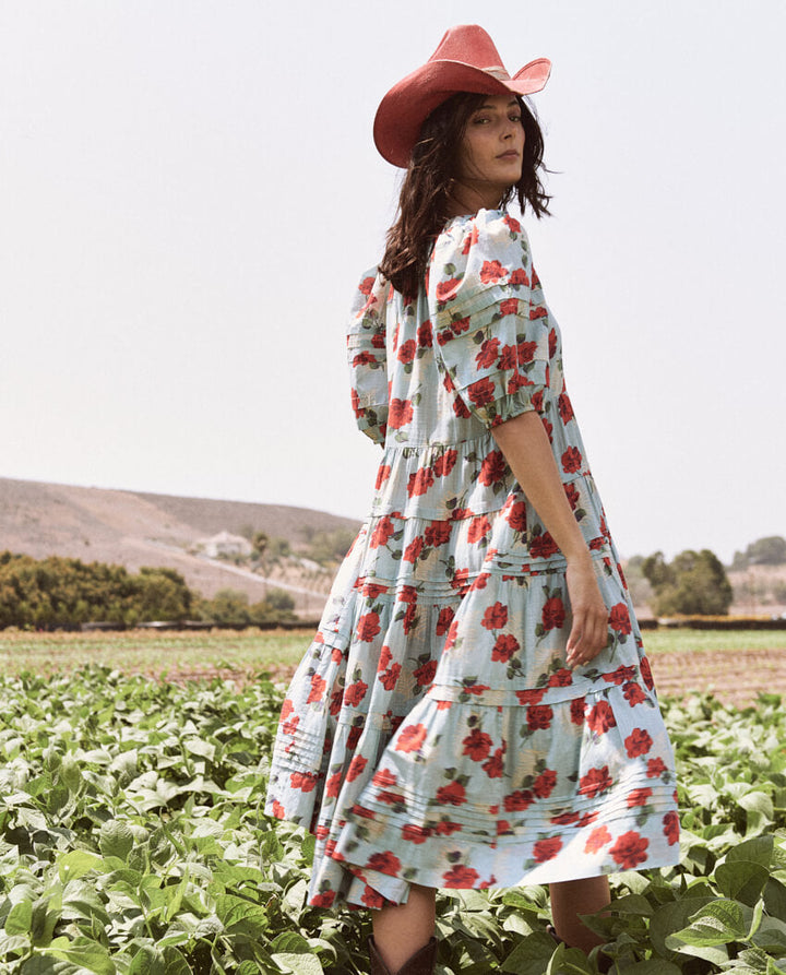 The Great - The Pleated Ravine Dress in Western Rose Print