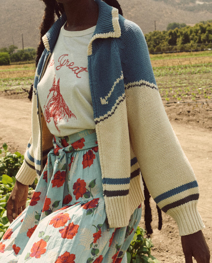 The Great - The Ranch Cardigan in Cream with Blue Jean Cardigans