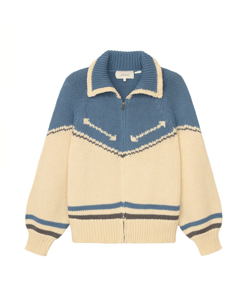 The Great - The Ranch Cardigan in Cream with Blue Jean Cardigans