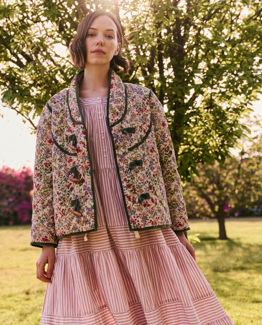 The Great - The Reversible Toggle Jacket in Cream Fresh Water Floral Jacket