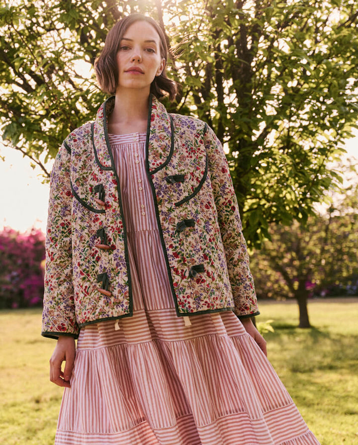 The Great - The Reversible Toggle Jacket in Cream Fresh Water Floral Jacket