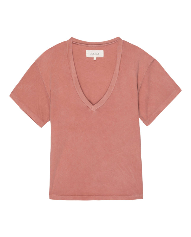 The Great - The V-Neck Tee In Rose Short Sleeve Tees