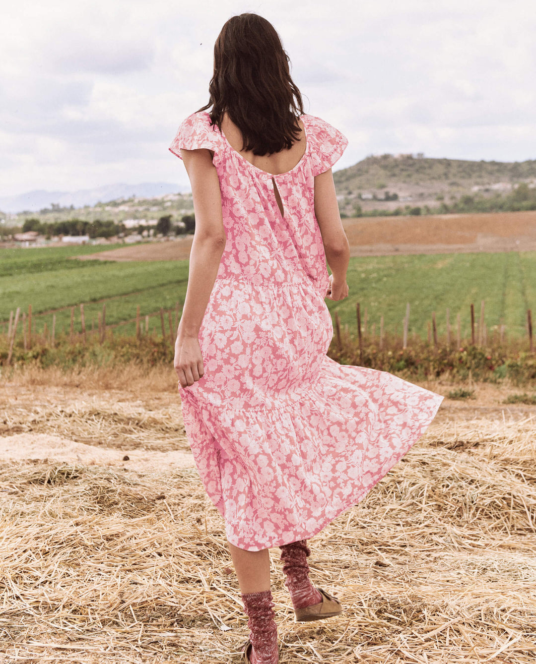 The Great - The Whipstitched Plumeria Dress in Bright Rouge Wild Brush Floral Dresses