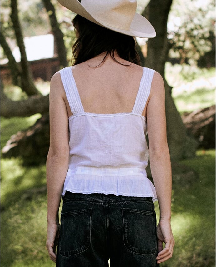 eyelet ribbon cami (white × blue ribbon) The Great - The Victorian Cami White – Blond Genius