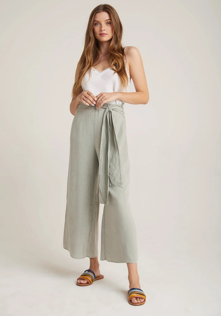 Bella Dahl - Tie Waist Wide Leg Crop in Worn Olive