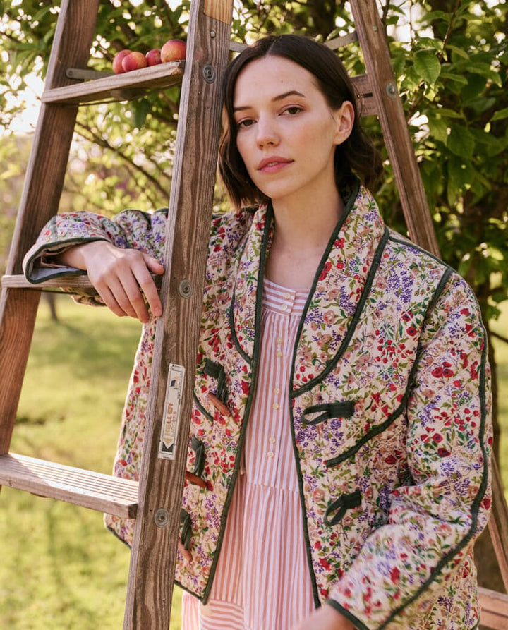 The Great - The Reversible Toggle Jacket in Cream Fresh Water Floral