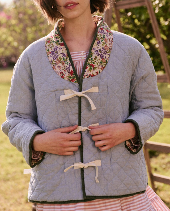 The Great - The Reversible Toggle Jacket in Cream Fresh Water Floral