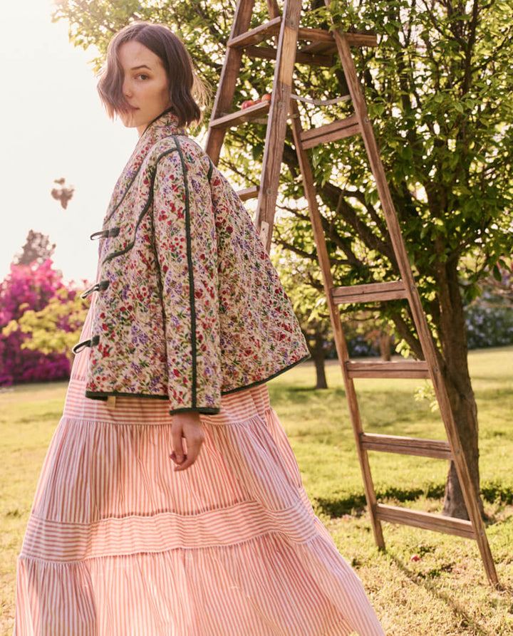 The Great - The Reversible Toggle Jacket in Cream Fresh Water Floral