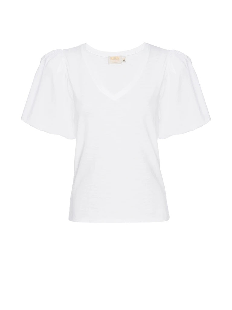 Nation LTD - Traci Bubble Sleeve V-Neck in Optic White