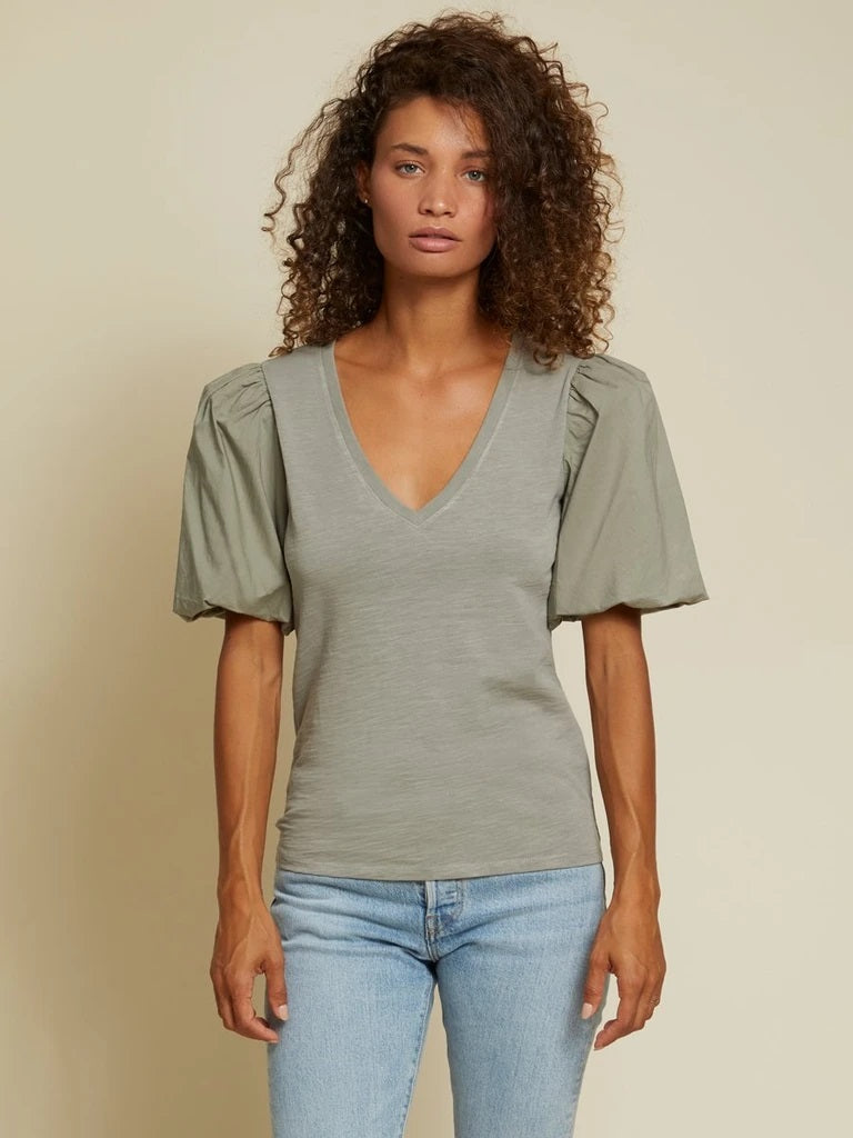 Nation LTD - Traci Bubble Sleeve V-Neck in Vintage Army Tops