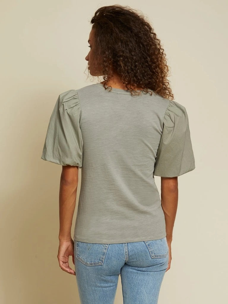 Nation LTD - Traci Bubble Sleeve V-Neck in Vintage Army Tops
