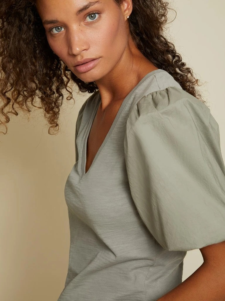 Nation LTD - Traci Bubble Sleeve V-Neck in Vintage Army