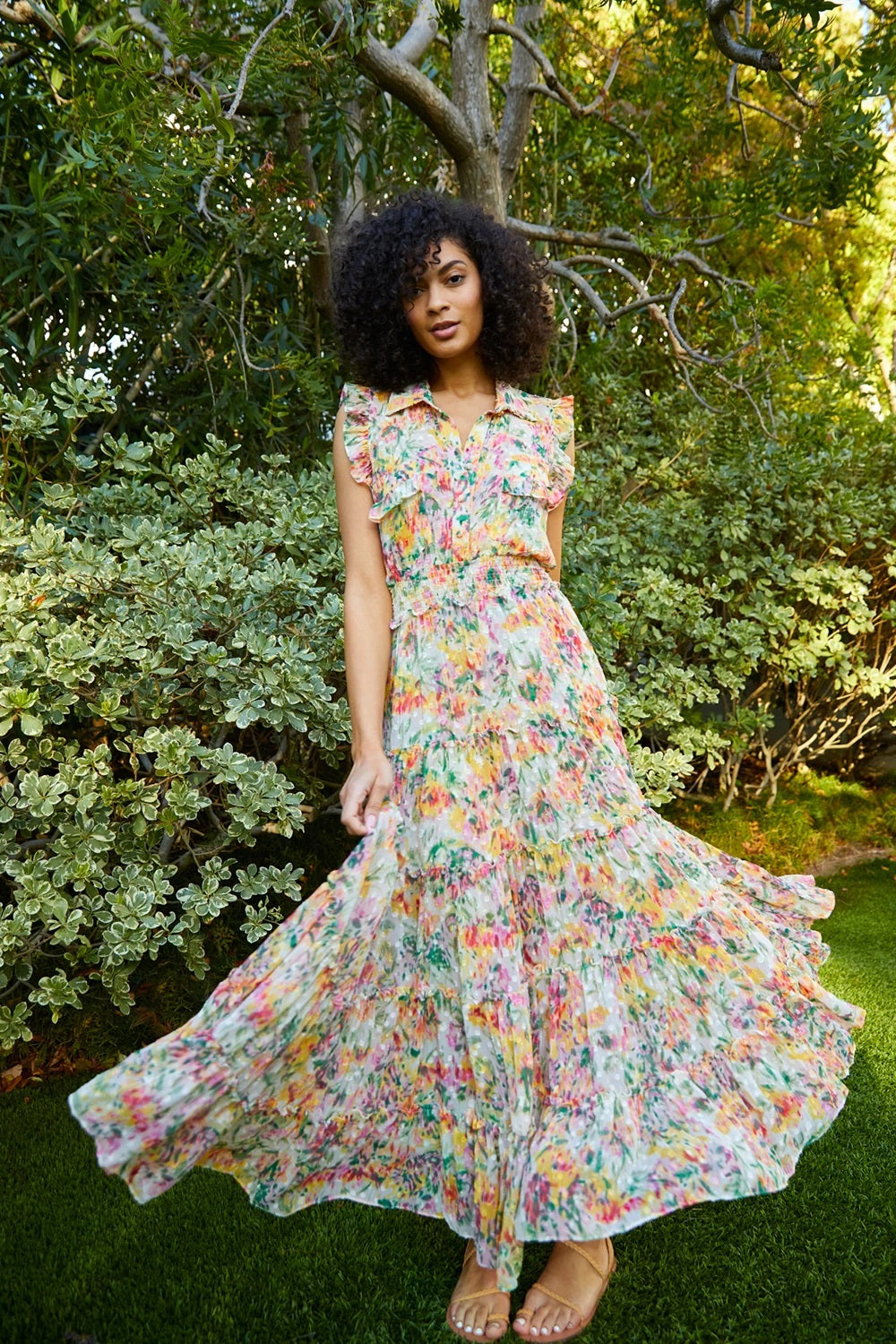 Misa Trina Sleeveless Shirt Dress- Flora Tile Mix