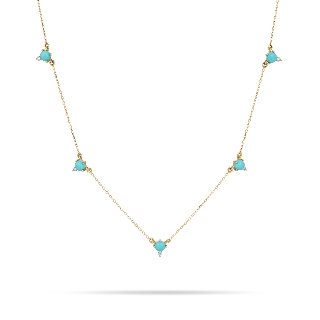 Adina - Turquoise + Round Diamond Chain Necklace in Y14