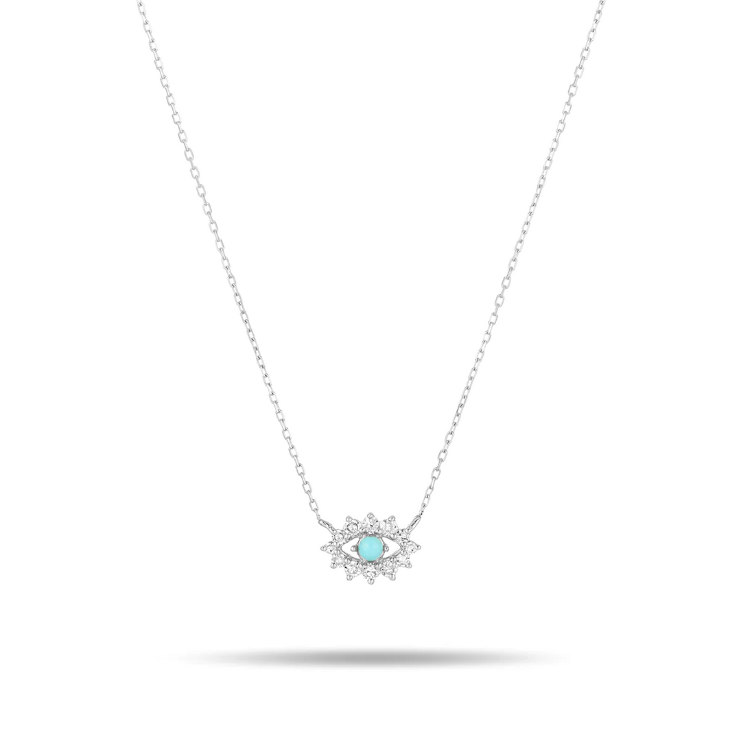 Adina - Turquoise + Diamond Evil Eye Necklace in Silver