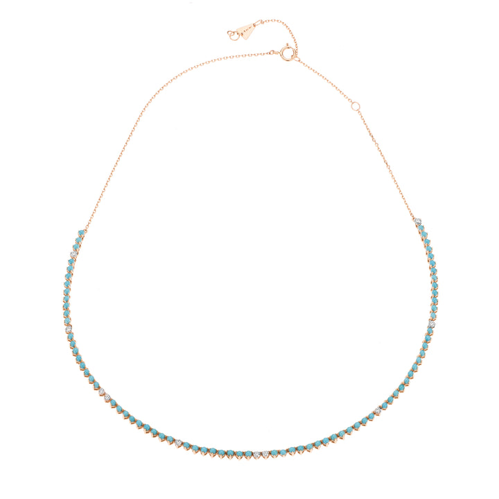 Adina - Turquoise + Diamond Half Riviera Necklace in Y14k