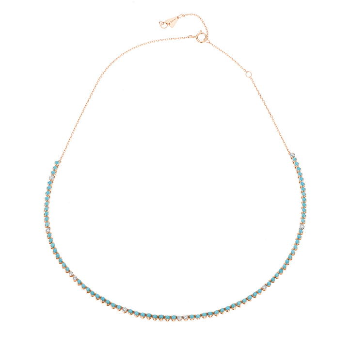 Adina - Turquoise + Diamond Half Riviera Necklace in Y14k Jewelry
