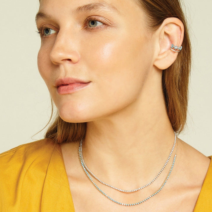 Adina - Turquoise + Diamond Half Riviera Necklace in Y14k