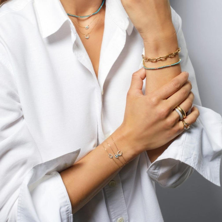 Adina - Turquoise + Diamond Horseshoe Bracelet in Y14k