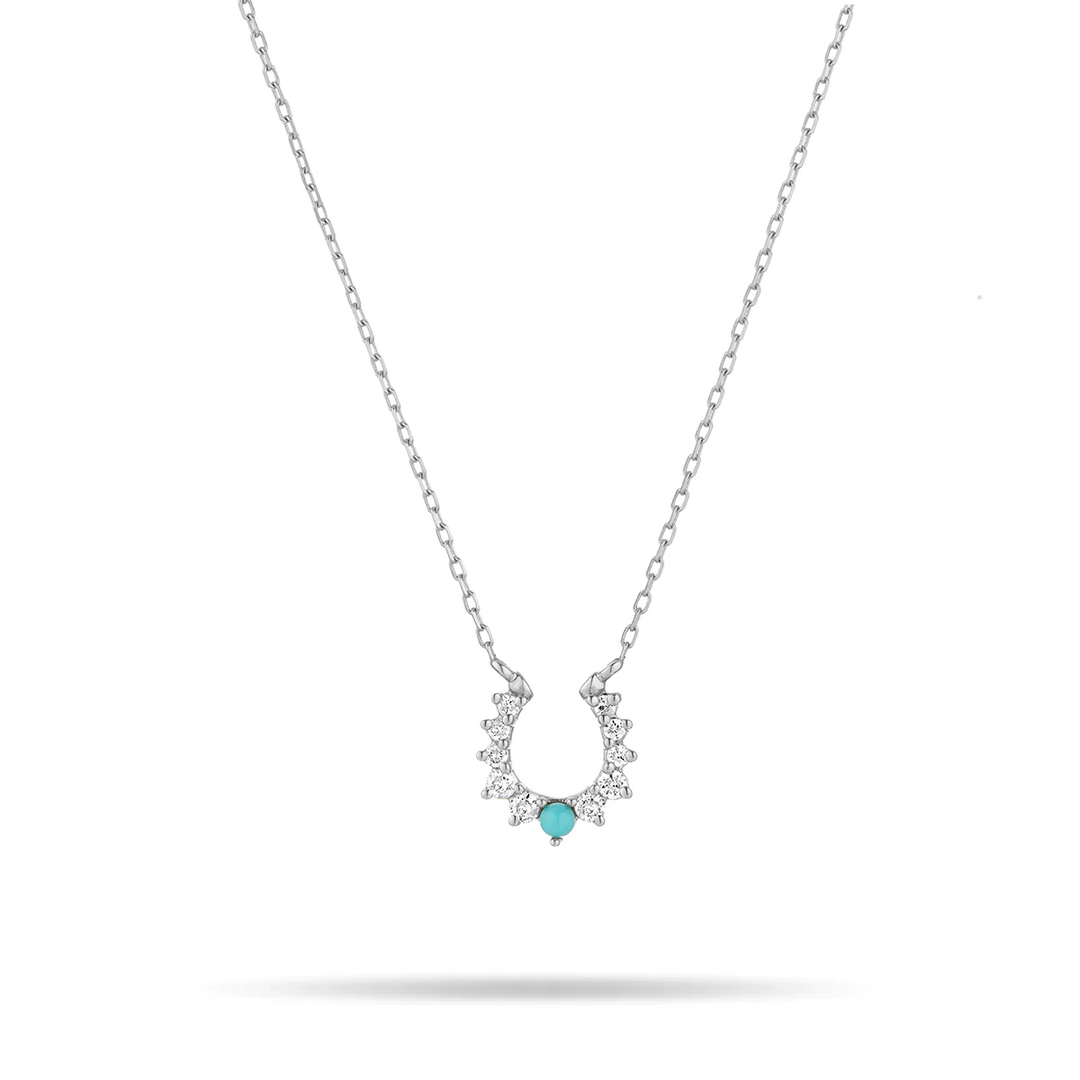 Adina - Turquoise + Diamond Horseshoe Necklace in Silver