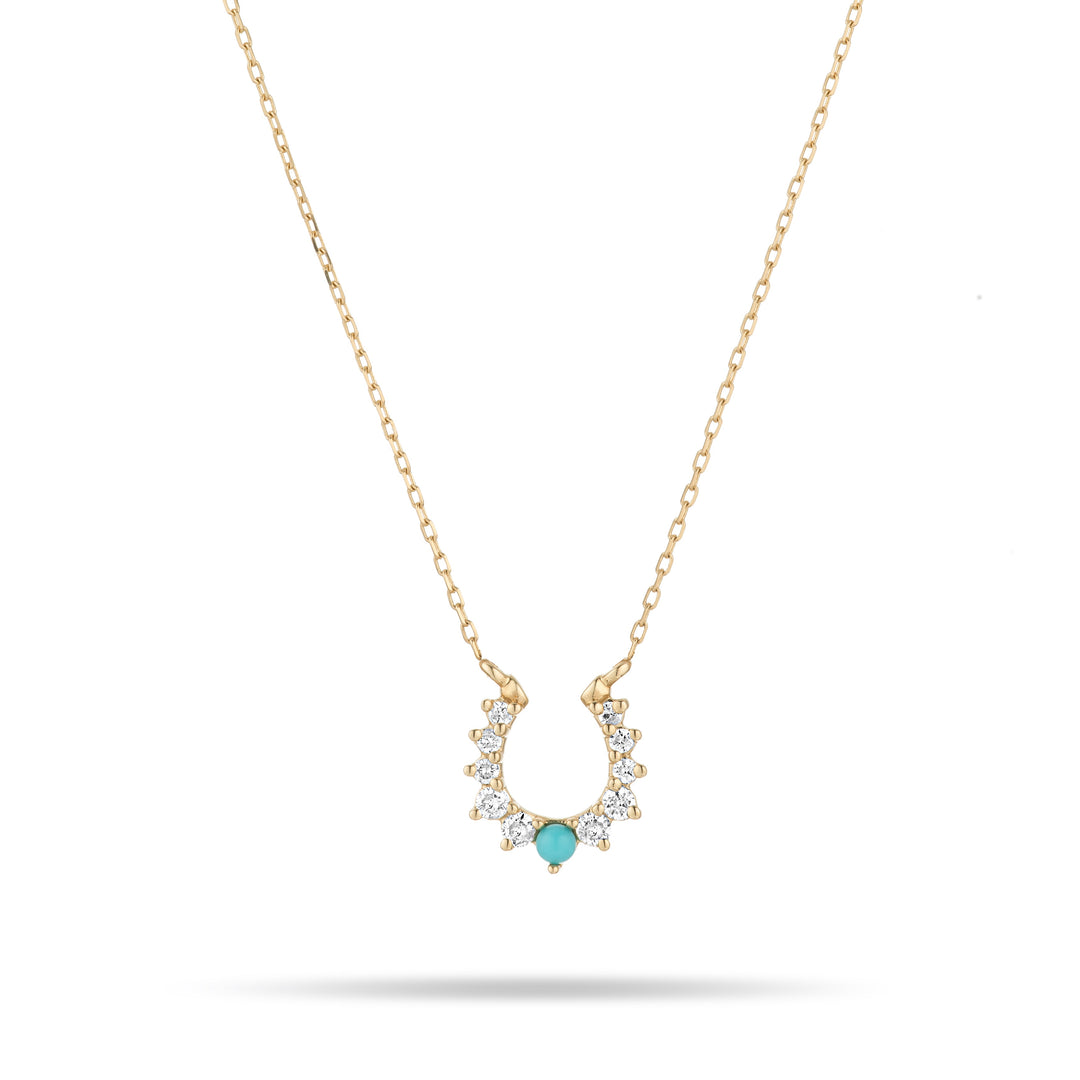 Adina - Turquoise + Diamond Horseshoe Necklace in Y14k