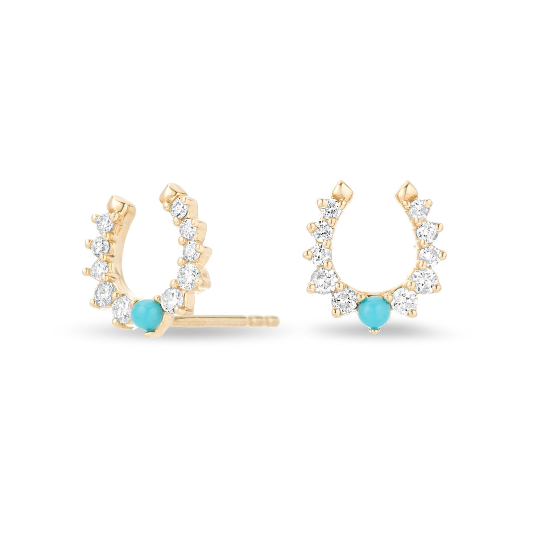 Adina - Turquoise + Diamond Horseshoe Posts in Y14k
