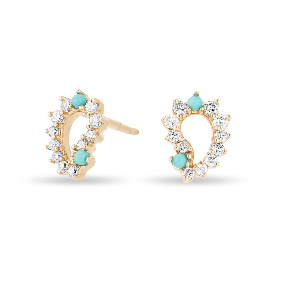 Adina - Turquoise + Diamond Paisley Posts in Y14k Jewelry