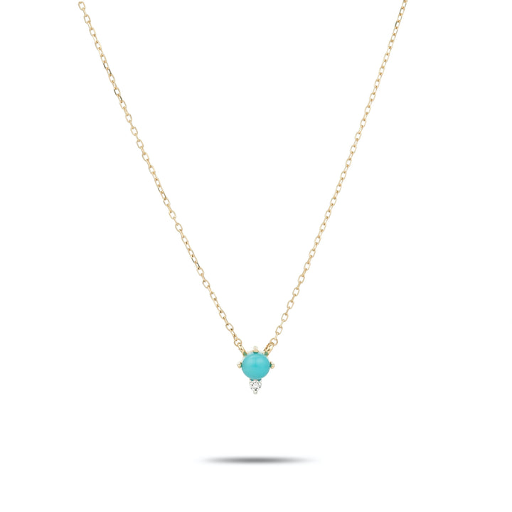 Adina - Turquoise + Round Diamond Necklace in Y14