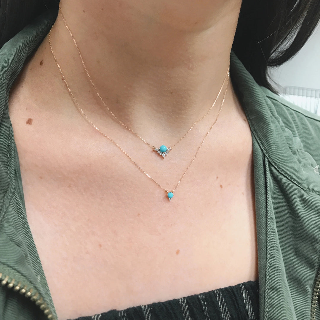 Adina - Turquoise + Round Diamond Necklace in Y14