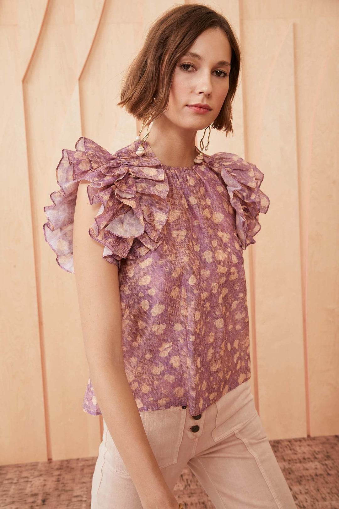 Ulla Johnson - Manon Top in Lavender Handprint Dot
