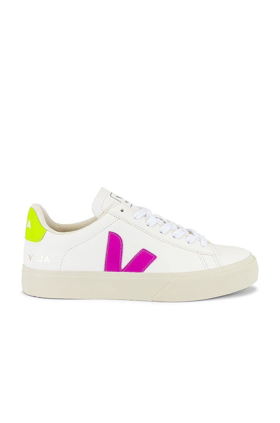 Veja Sneakers- Campo Chromefree Leather Extra White Ultraviolet Jaune Fluo