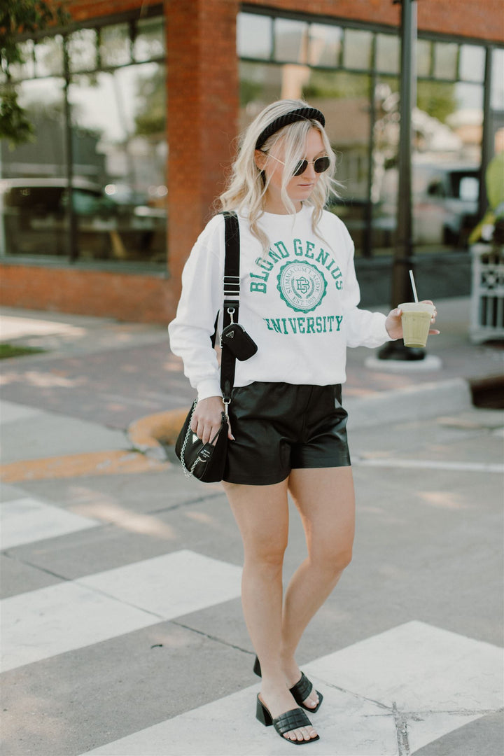 Blond Genius - Blond Genius University Sweatshirt in White w/ Green