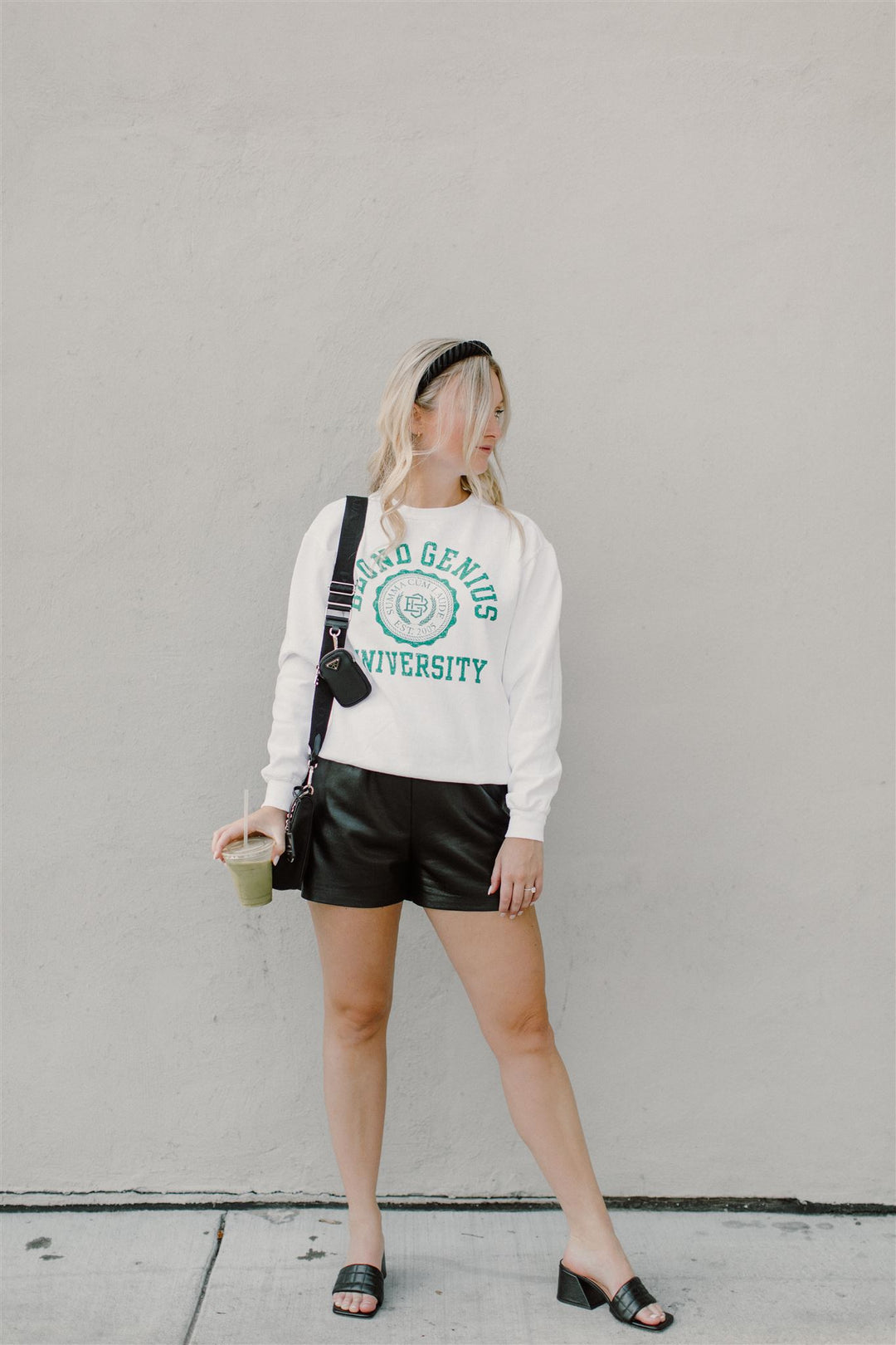 Blond Genius - Blond Genius University Sweatshirt in White w/ Green Clothing - Sweatshirts