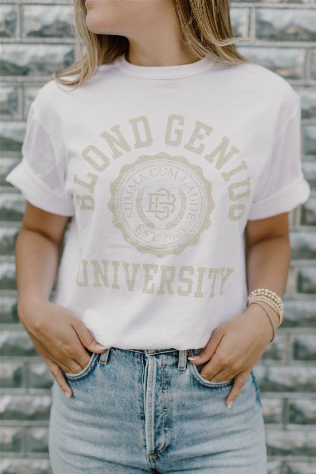 Blond Genius - Blond Genius University Tee in White w/ Gold