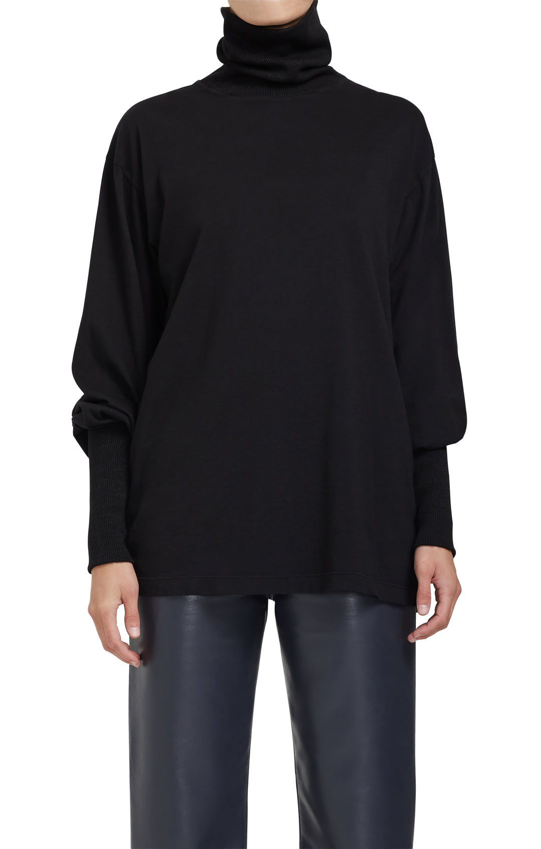 AGoldE - Funnel Neck T-Shirt in Black