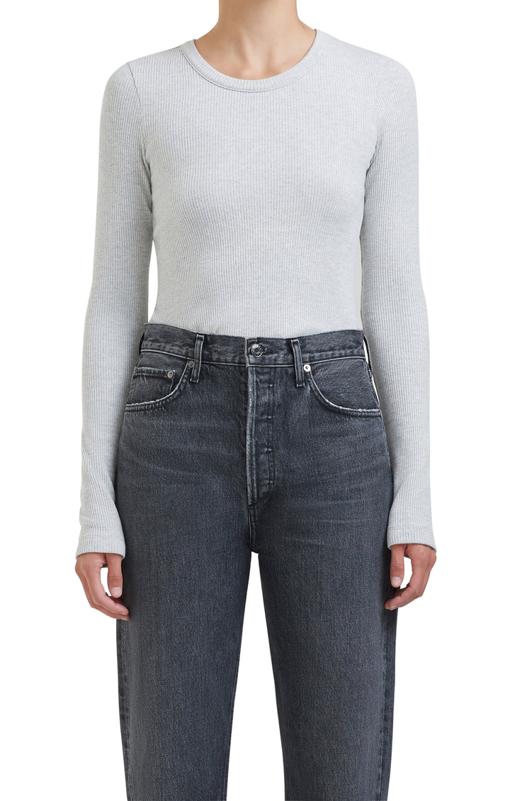 AGoldE - Maya Scoop Neck Rib Knit Top in Brushed Grey Heather