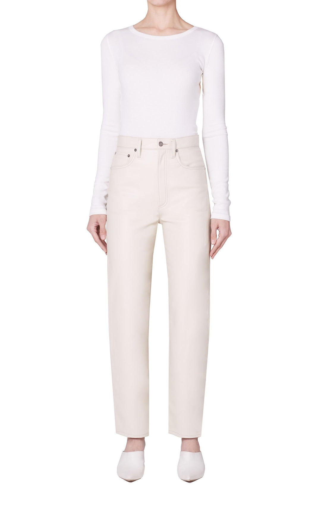 AGOLDE - Recycled Leather 90's Pinch Waist Pants in Powder