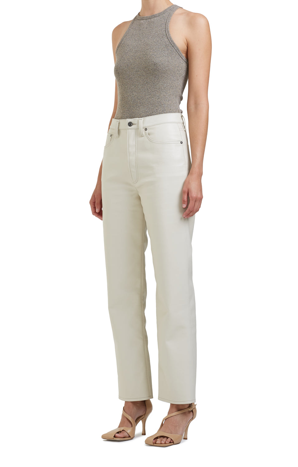 AGOLDE - Recycled Leather 90's Pinch Waist Pants in Powder