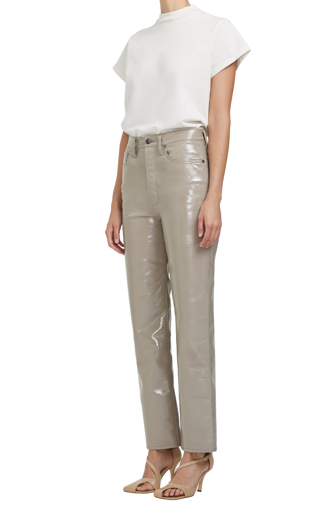 AGoldE - Recycled Leather 90's Pinch Waist Jean in Quail Patent