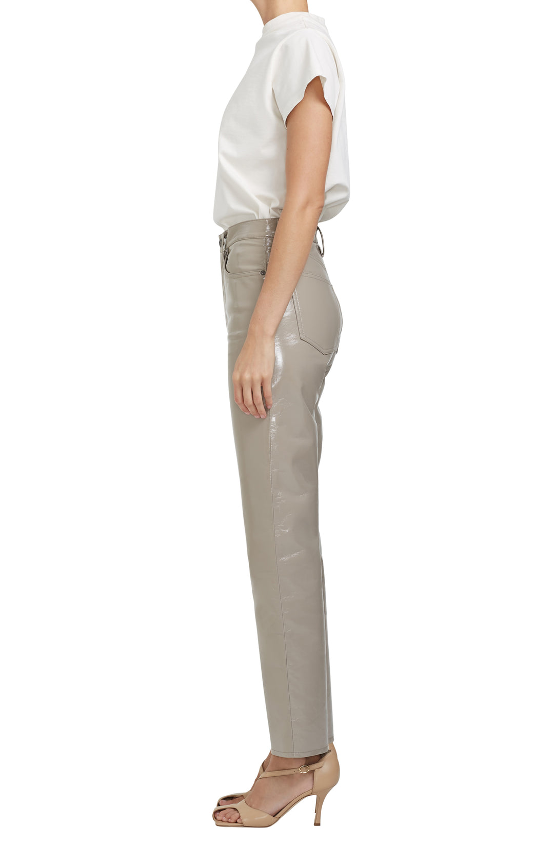 AGoldE - Recycled Leather 90's Pinch Waist Jean in Quail Patent