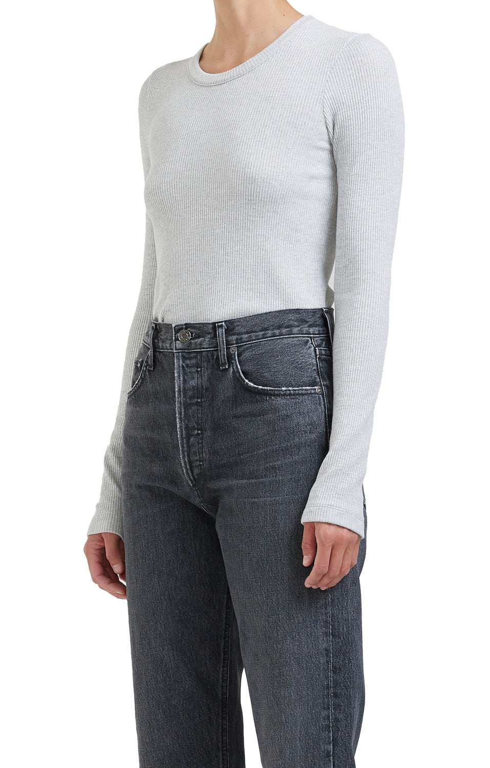 AGoldE - Maya Scoop Neck Rib Knit Top in Brushed Grey Heather