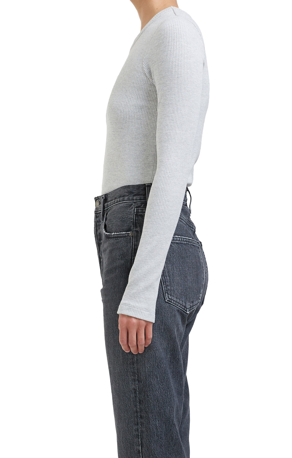 AGoldE - Maya Scoop Neck Rib Knit Top in Brushed Grey Heather
