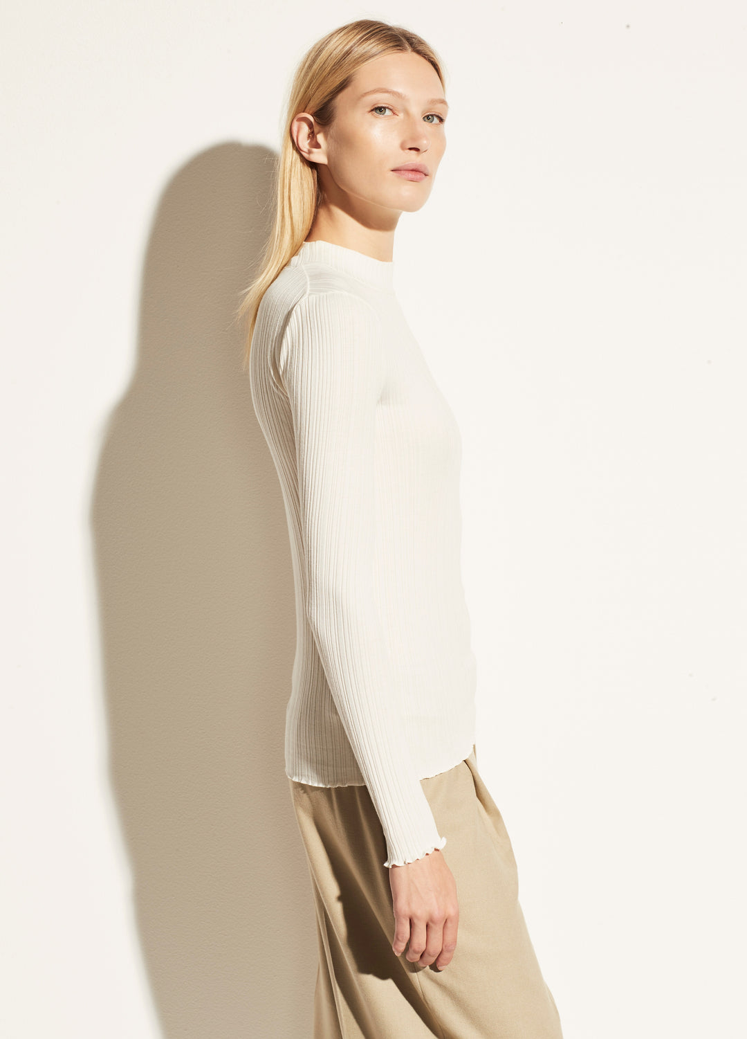 Vince - Variegated Rib L/S Mock Top in Ivory