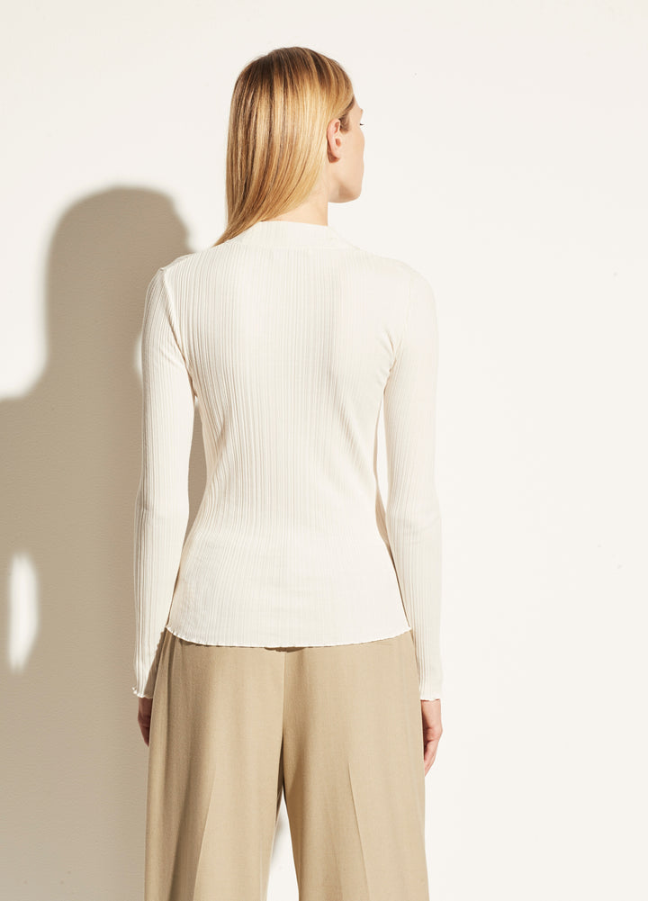 Vince - Variegated Rib L/S Mock Top in Ivory