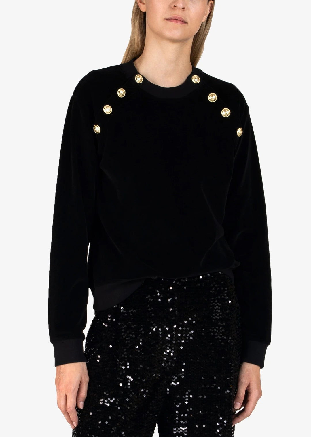 Derek Lam 10 Crosby - Velour Lucie Sweatshirt with Sailor Buttons in Black