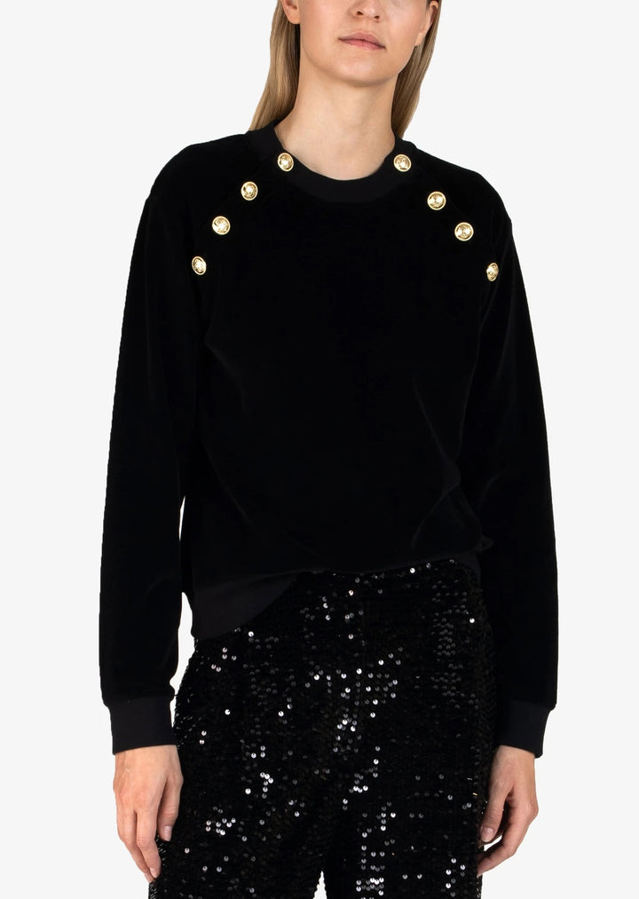 Derek Lam 10 Crosby - Velour Lucie Sweatshirt with Sailor Buttons in Black