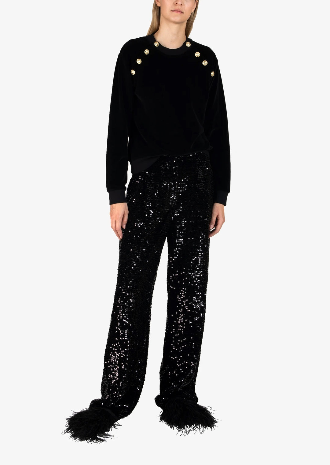 Derek Lam 10 Crosby - Velour Lucie Sweatshirt with Sailor Buttons in Black Clothing - Sweatshirts