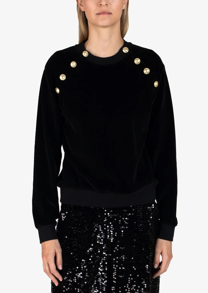Derek Lam 10 Crosby - Velour Lucie Sweatshirt with Sailor Buttons in Black Clothing - Sweatshirts
